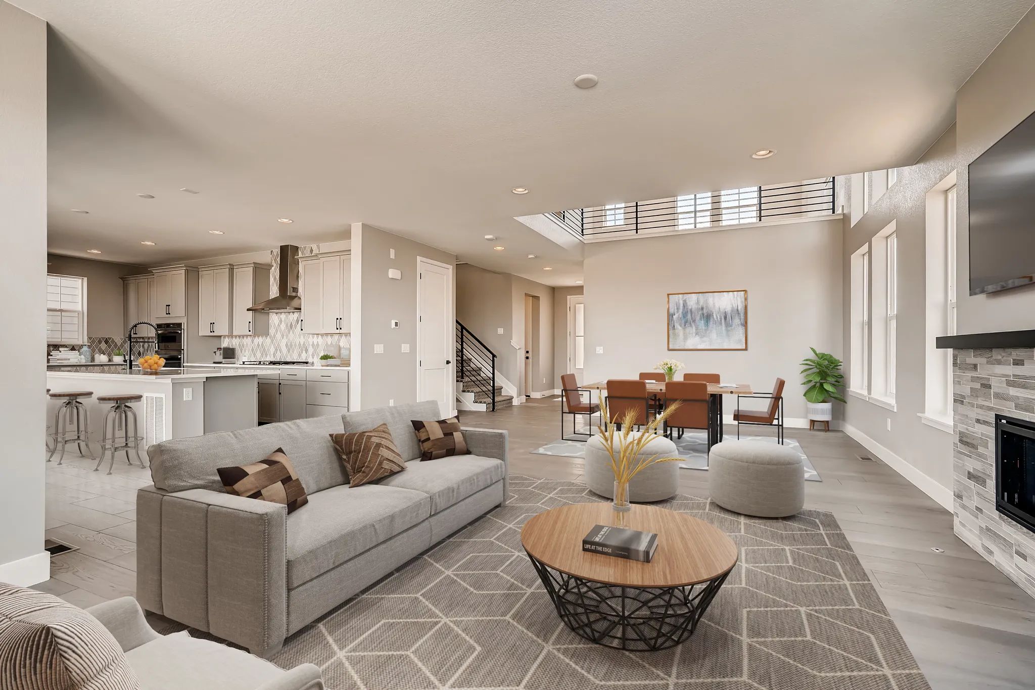 Great Room, Dining + Kitchen