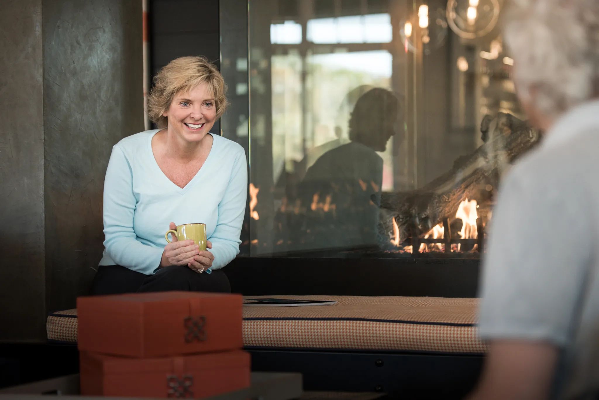 Sip Coffee by the Fireplace