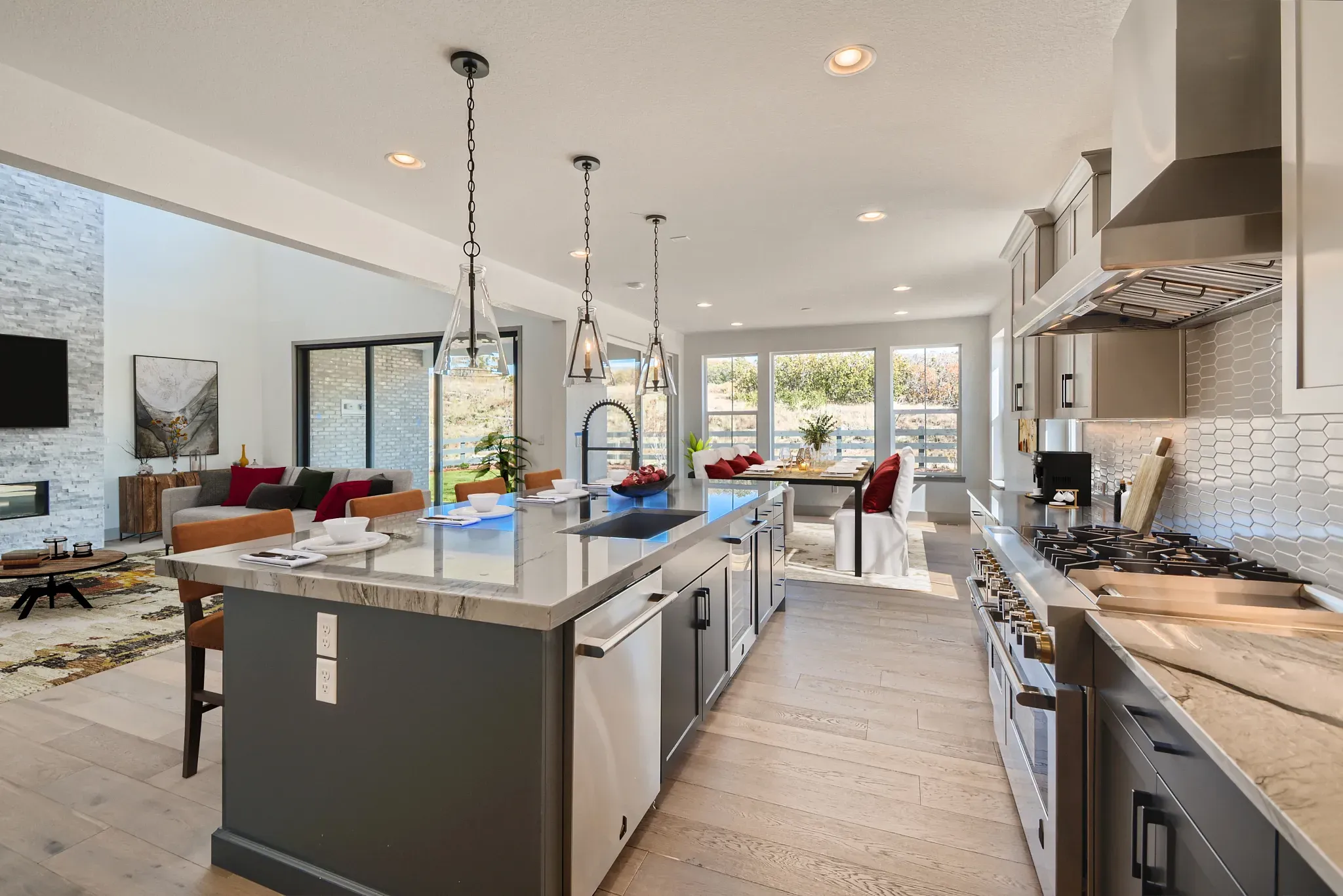 Kitchen, Great Room + Dining