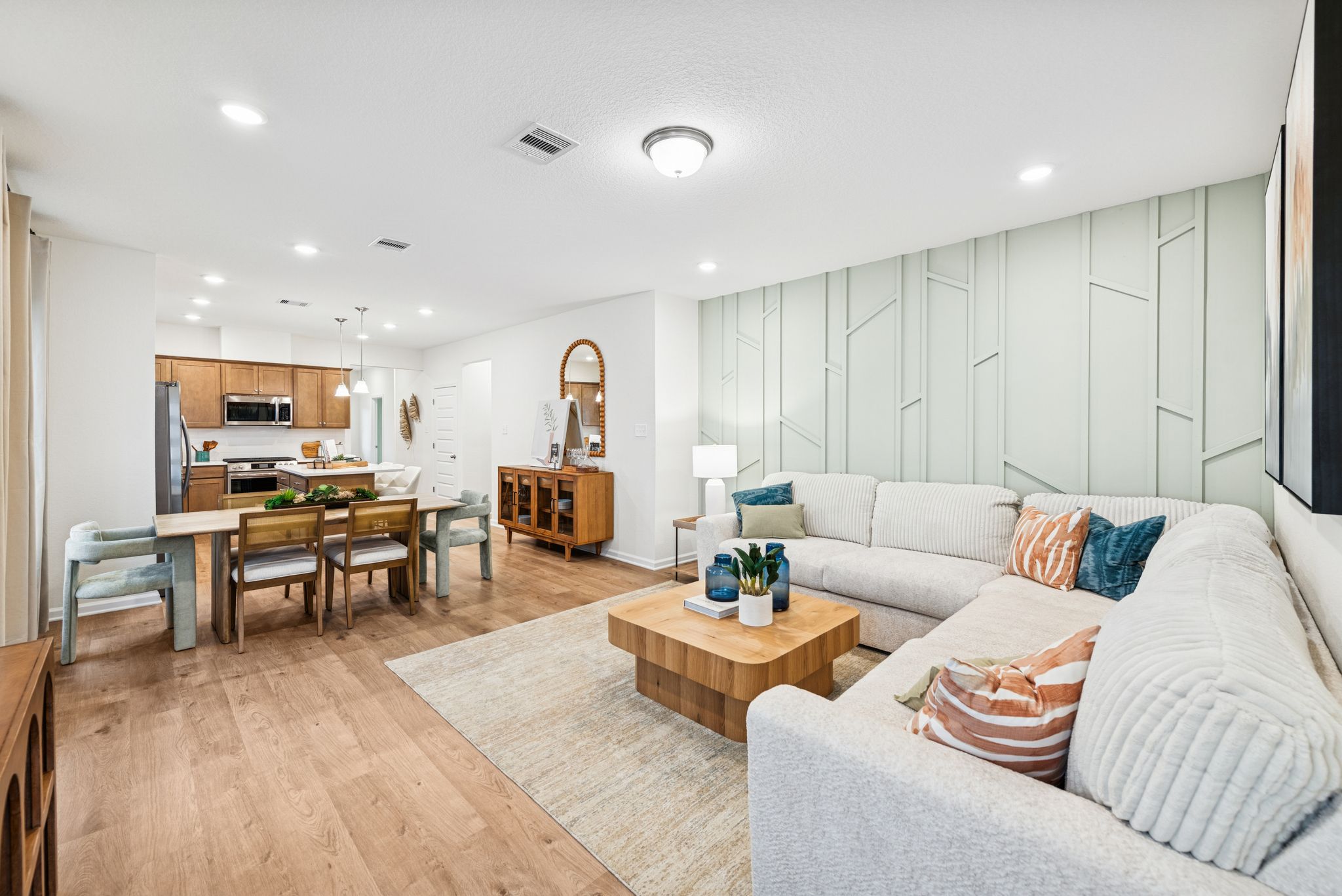 The Mockingbird II- Family Room into Dining and Kitchen