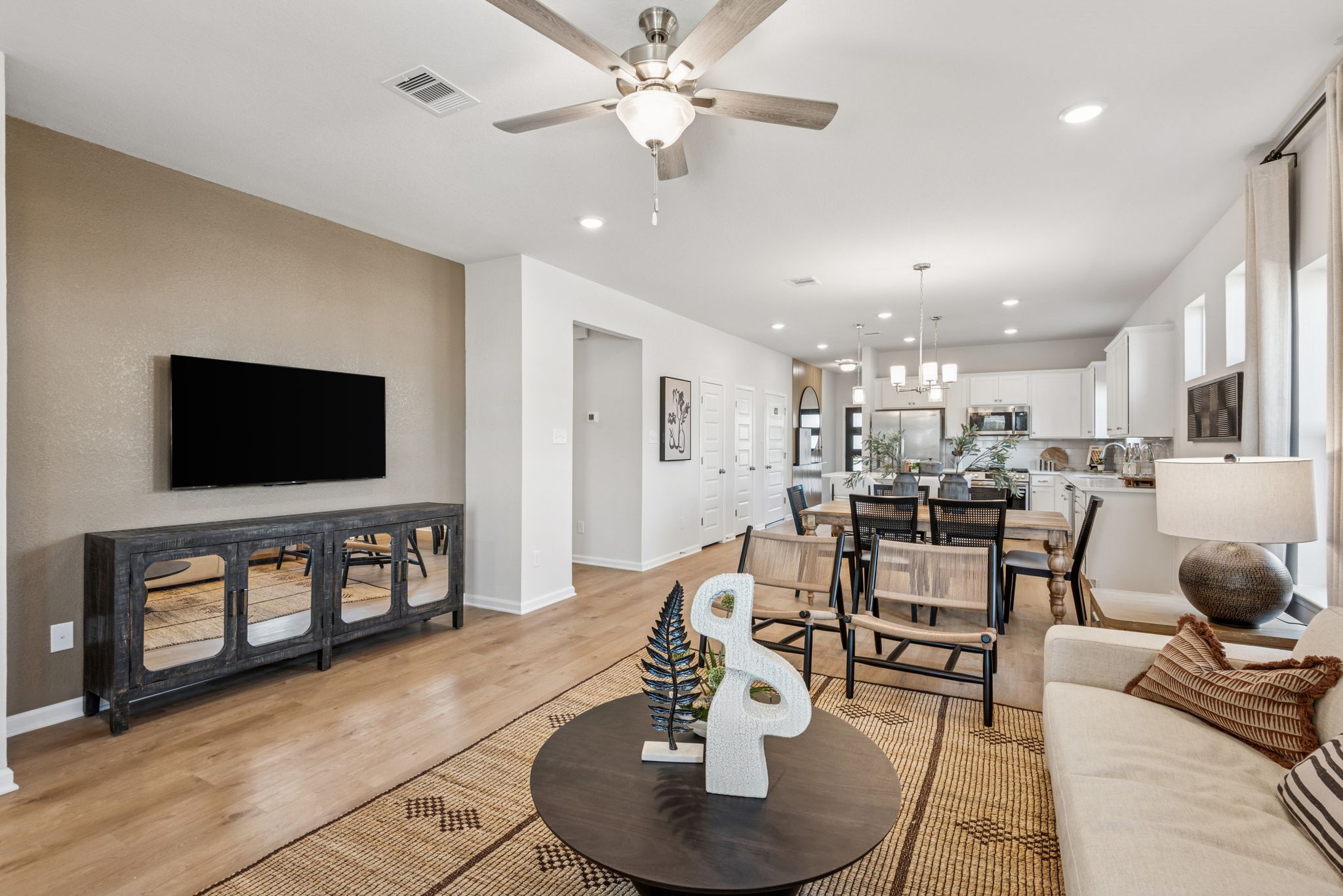 The Kettering II- Family Room into Dining Area and Kitchen