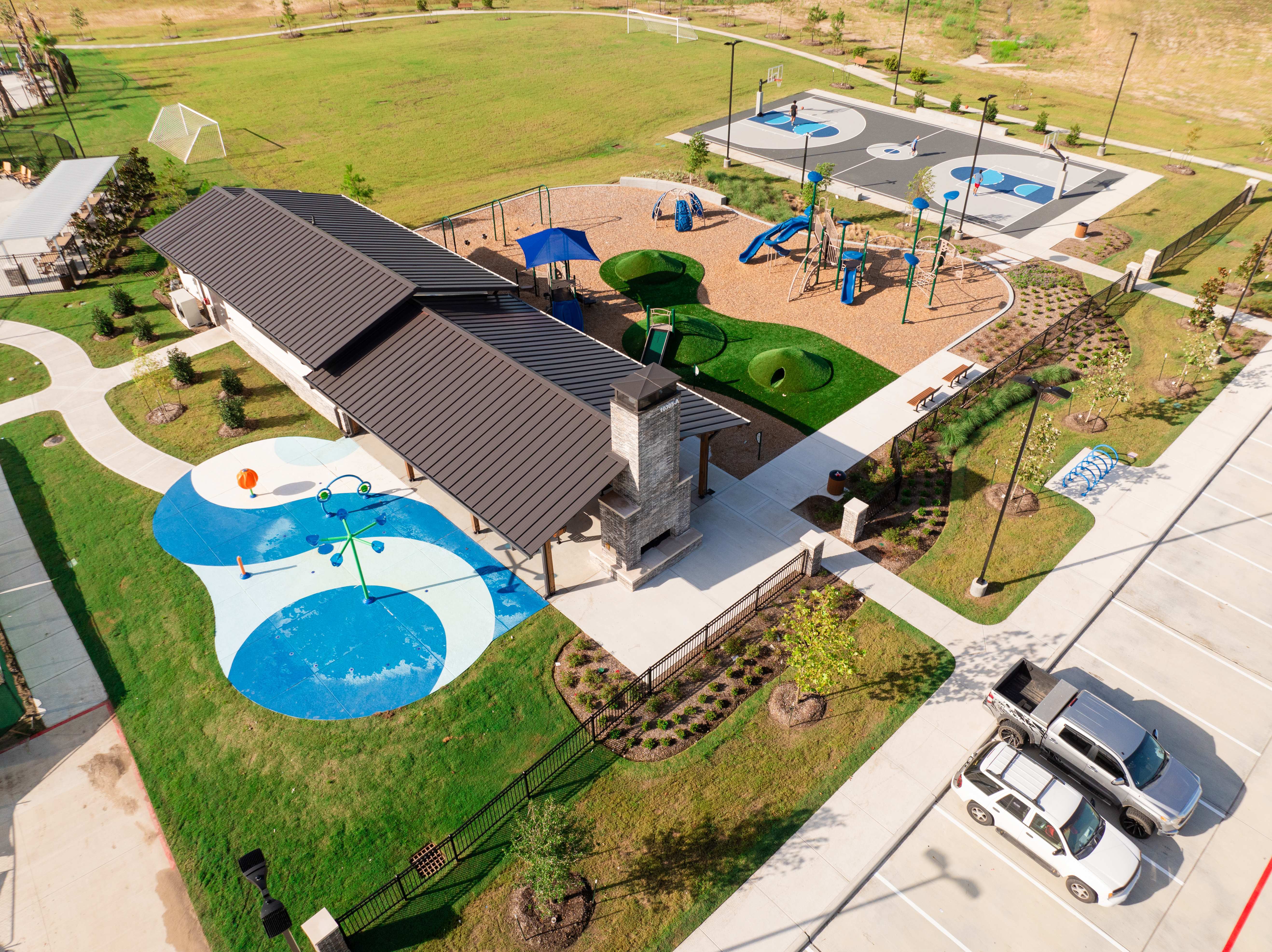 Sierra Vista Amenities- playground, basketball court and splash pad