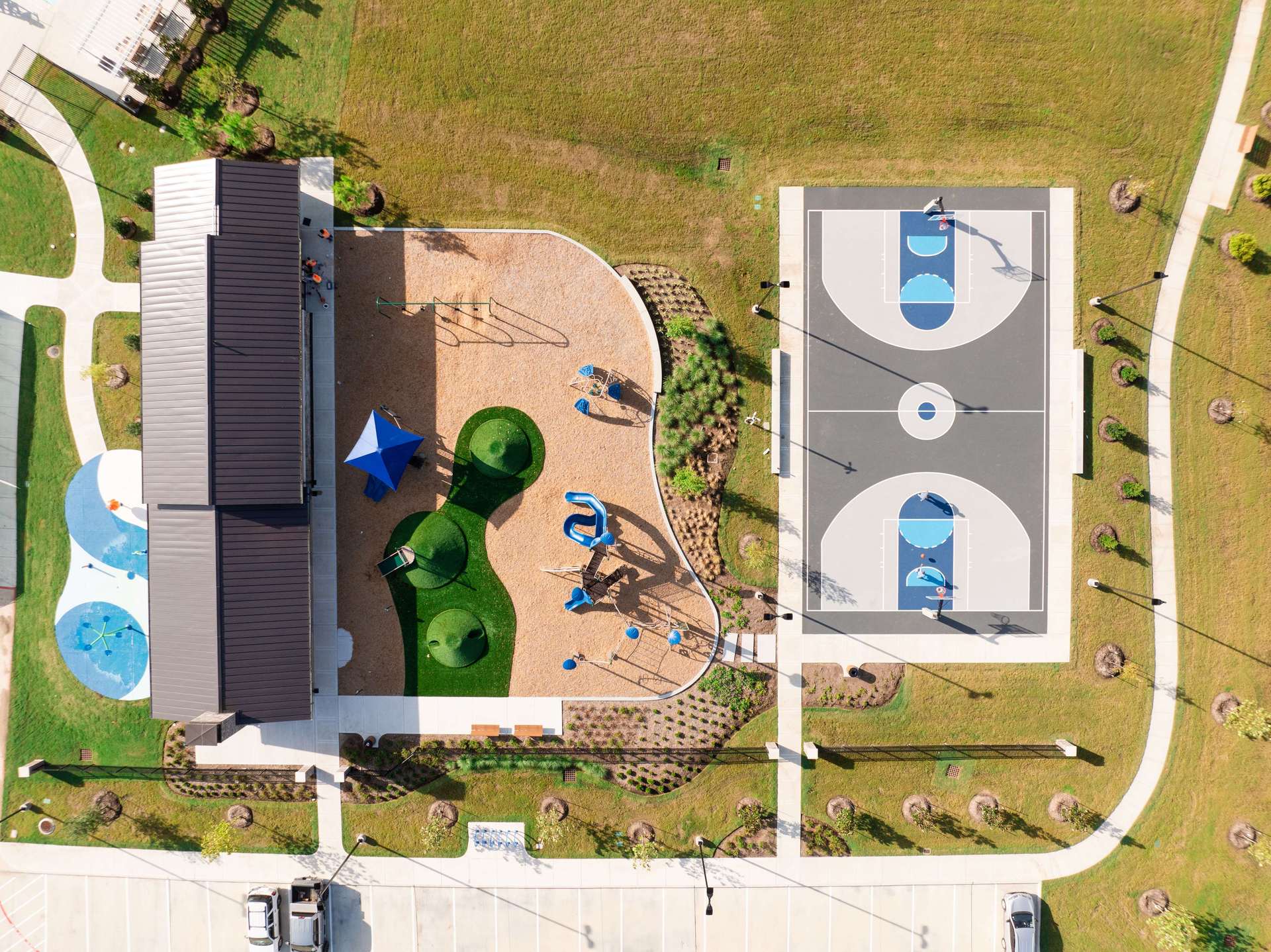 Sierra Vista Amenities- playground, basketball court and splash pad