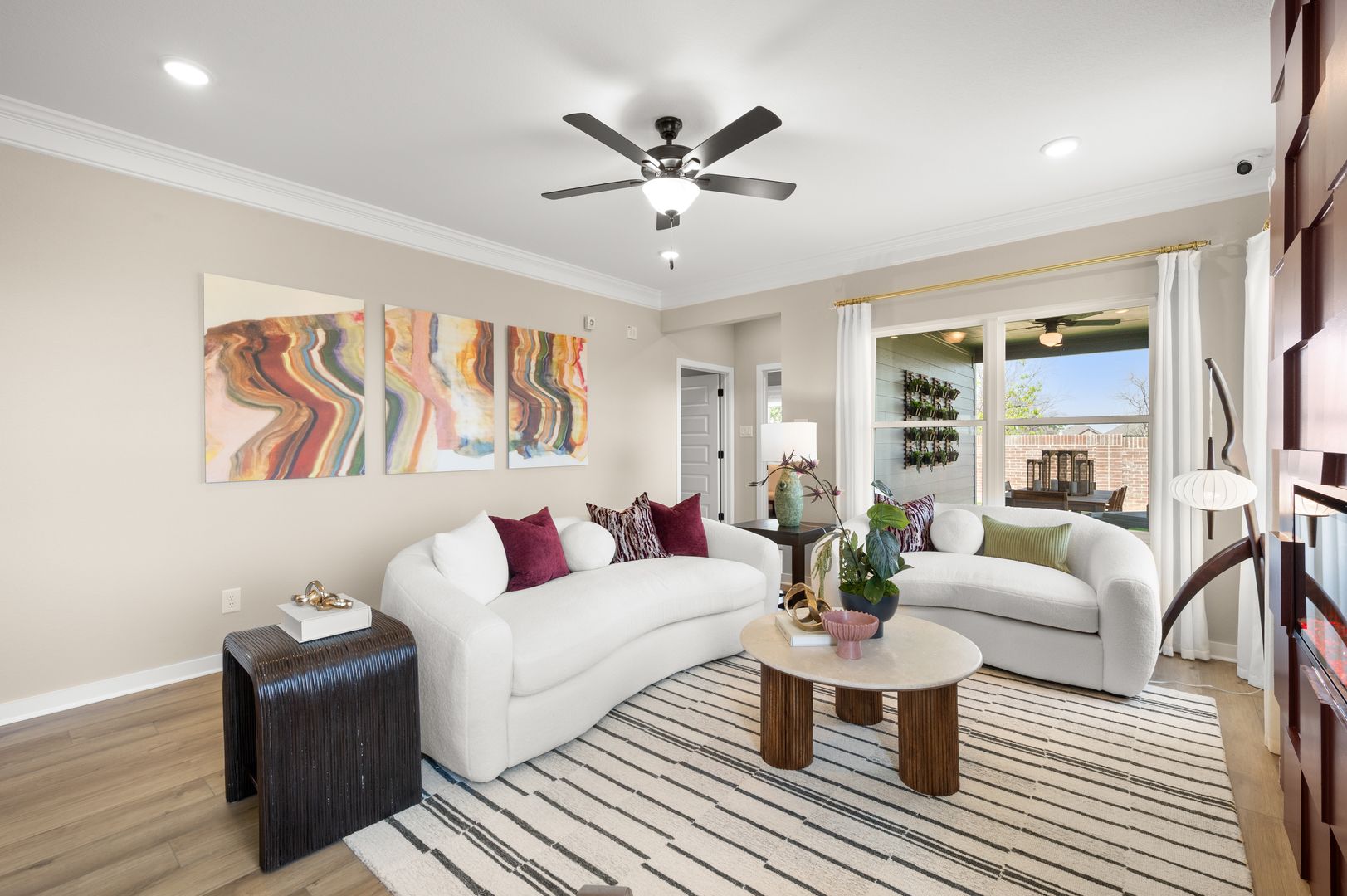 The Oakshire II- Family Room with Linear Electric Fireplace