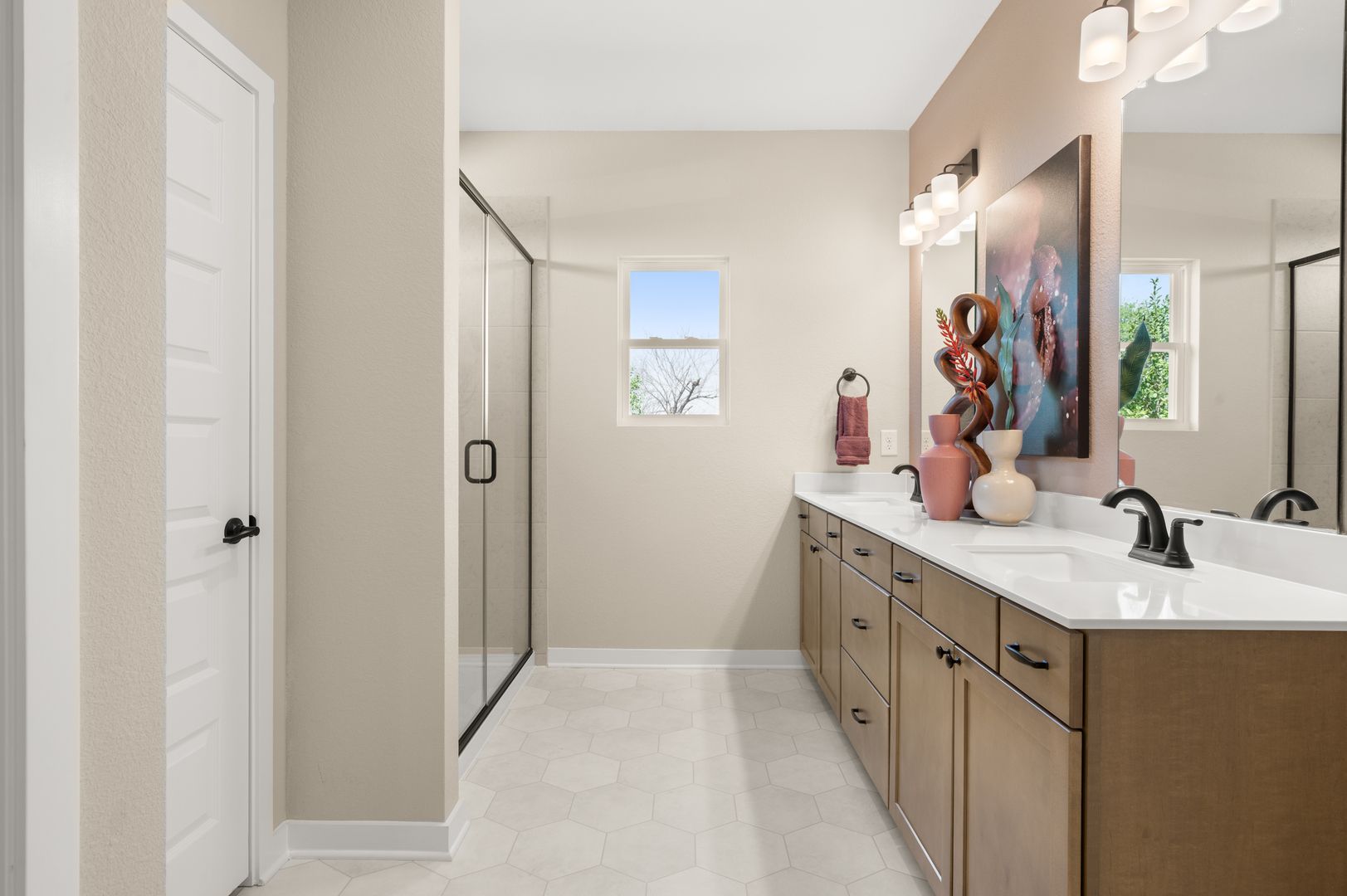 The Oakshire II- Primary Bath with Dual Vanities and Large Walk-In Shower