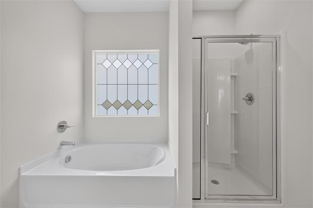 Soaking tub with chrome fixtures and privacy window