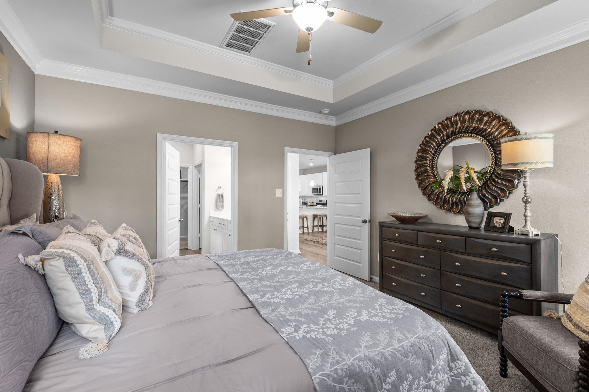 The Sparrow II- Primary Suite, Tray Ceiling not Included. Sample image for illustration; upgrades,