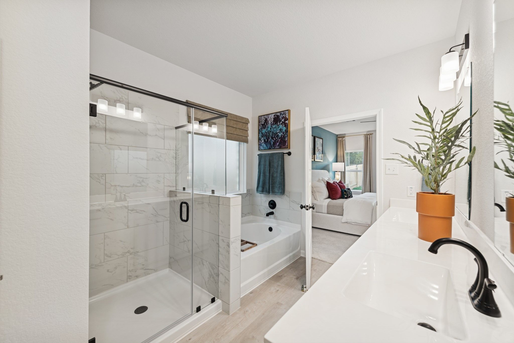 The Princeton II- Primary Bath. Staged model home shown for illustration only; actual features, col