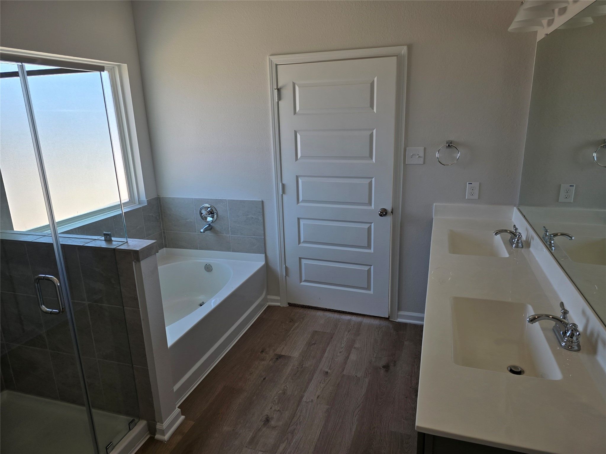 The Shetland III- Primary Bathroom with dual sinks, garden tub and separate shower.  included). Hom