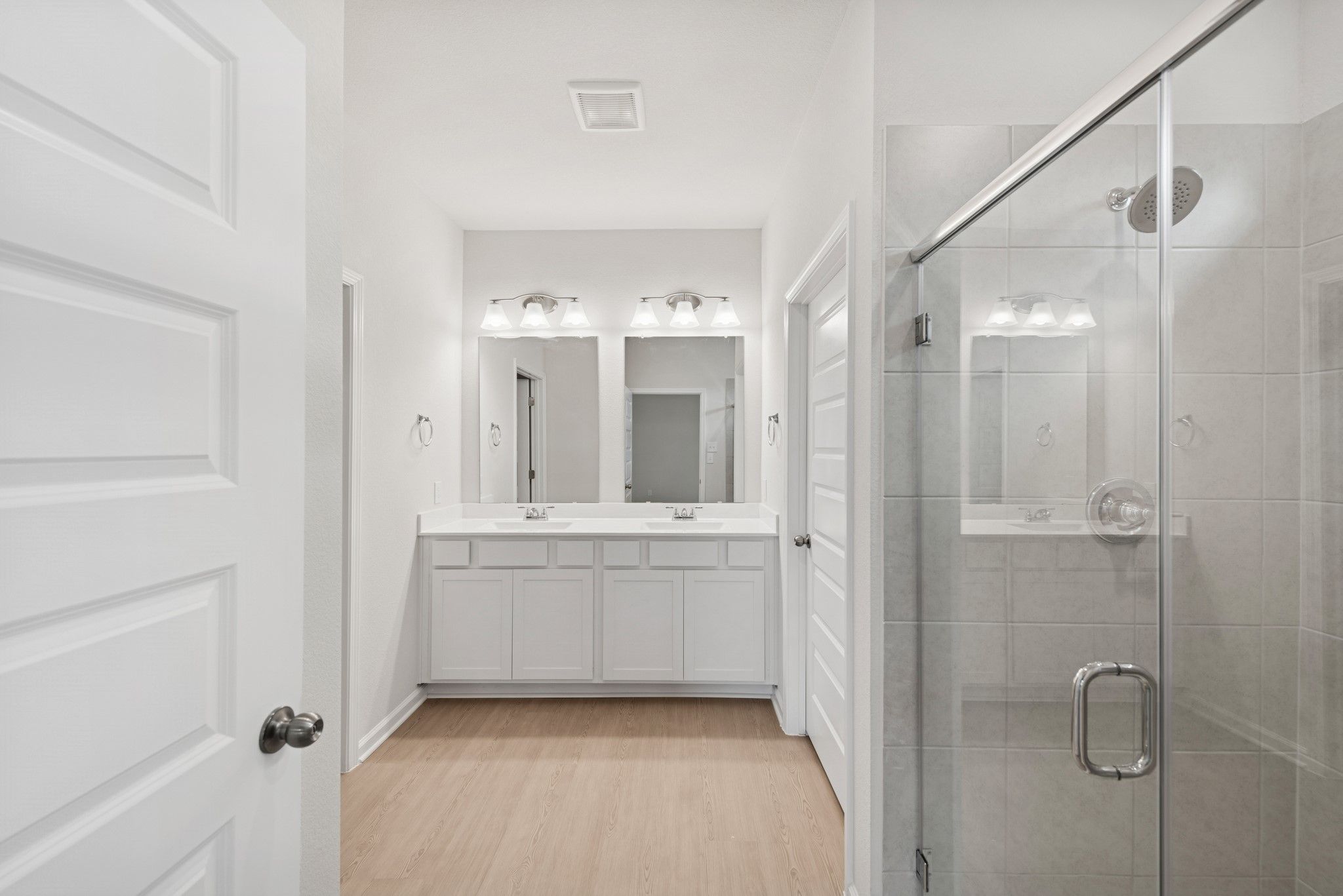 The Cardinal II- Primary Bathroom with Walk-In Shower. Photos of home shown are for illustration on