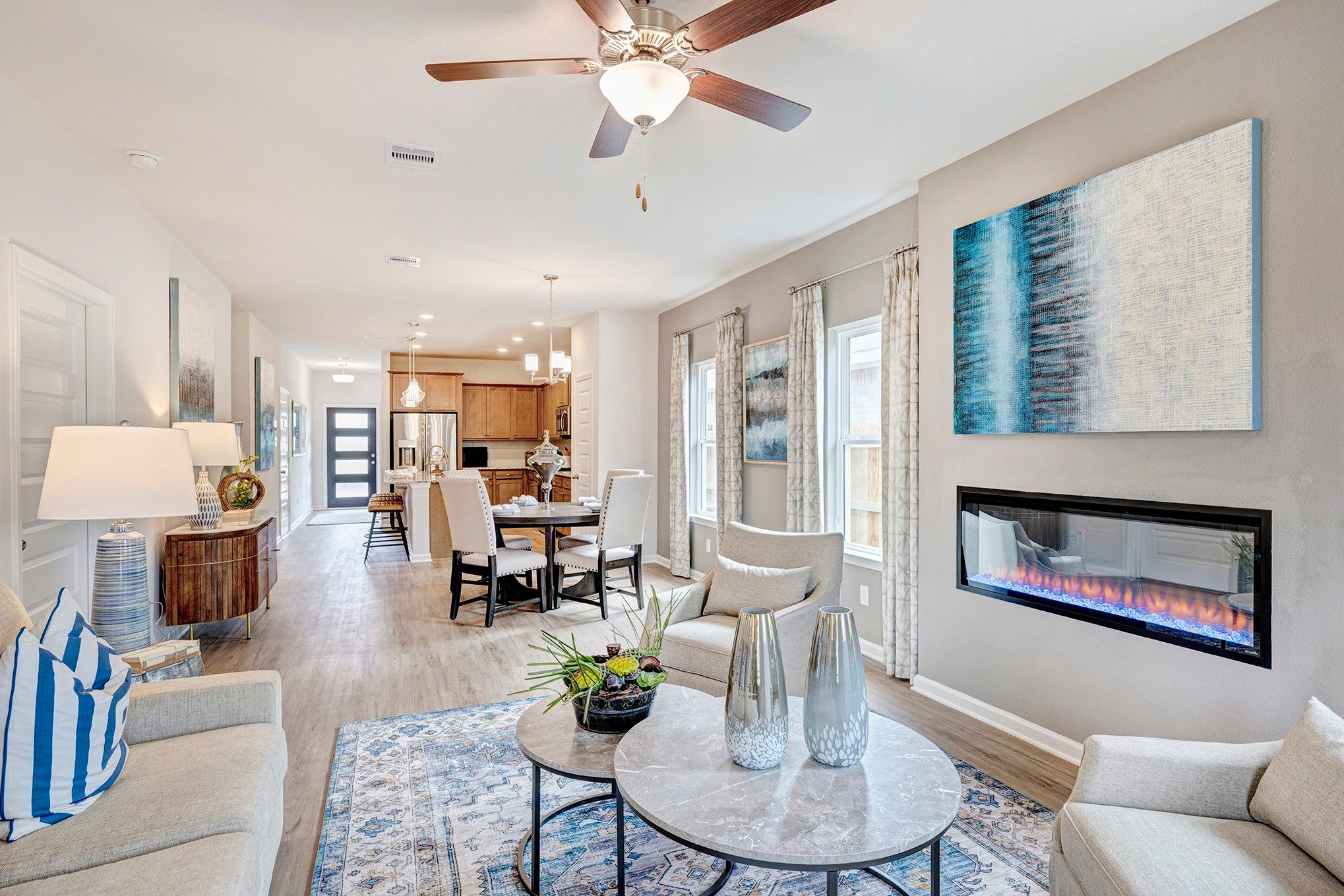 Family Room into Kitchen. Sample image for illustration; upgrades, options, and colors may vary.