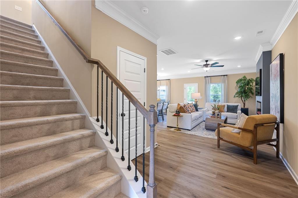 Wood-finish flooring throughout the main level