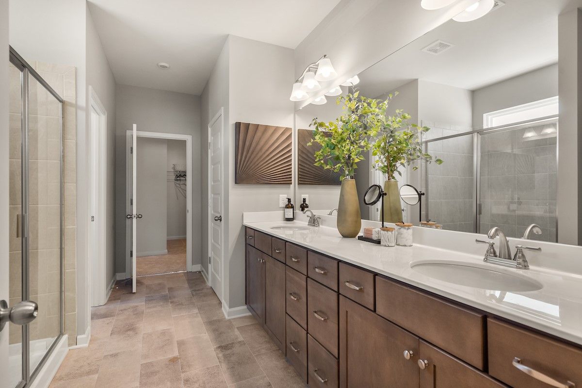 The James- Primary Bath. Home under construction, sample image for illustration; upgrades, options, and colors may vary.