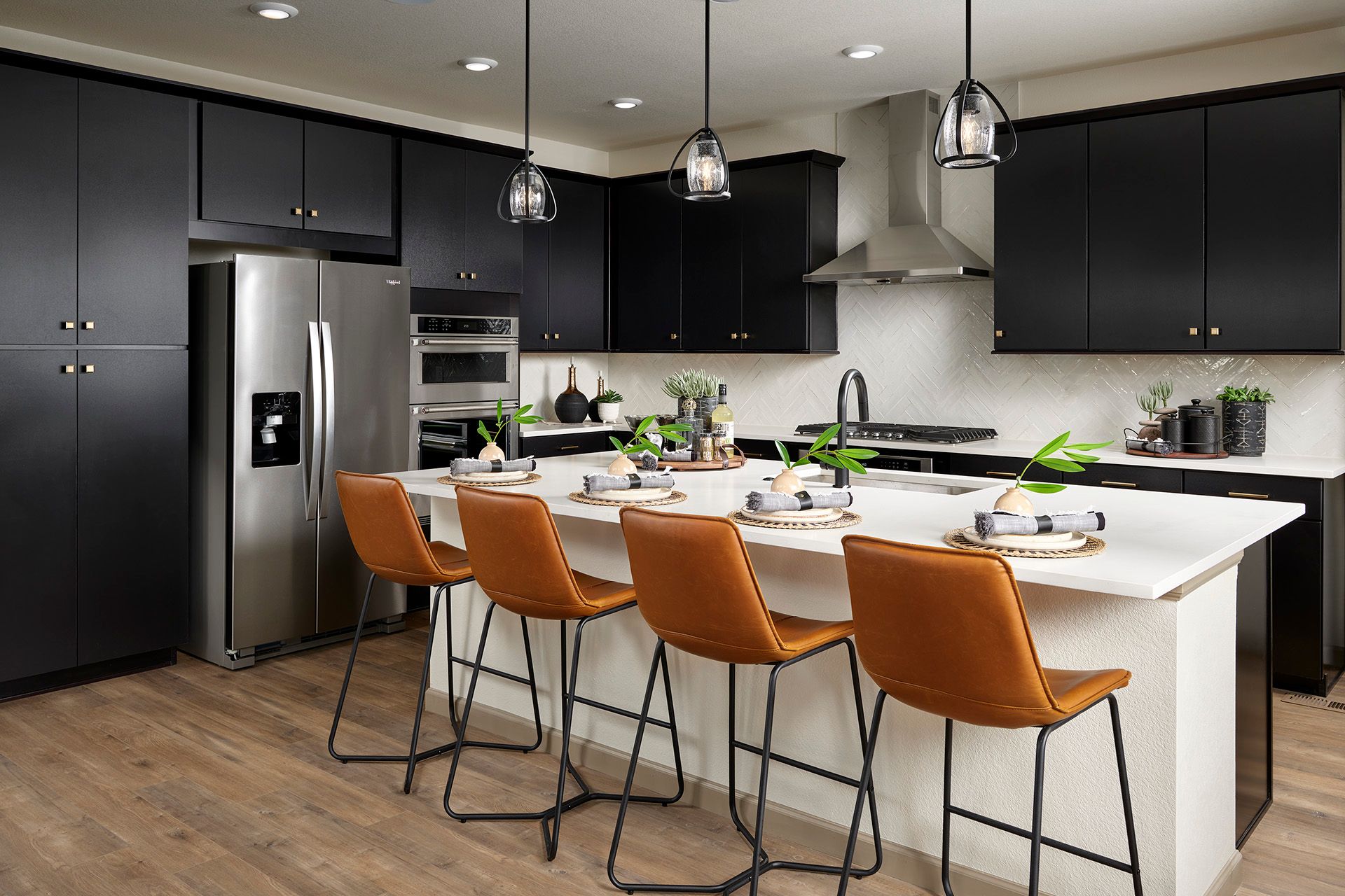 Kitchen with Black Cabinets and Center Island