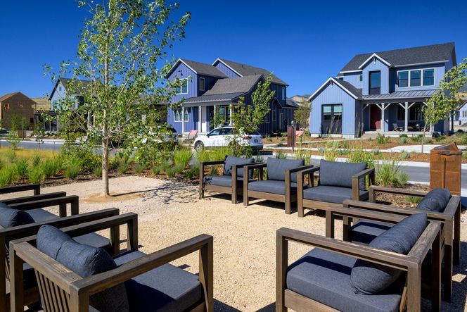 The Central Meadow is populated with built-in outdoorsy-styled hangout spots.