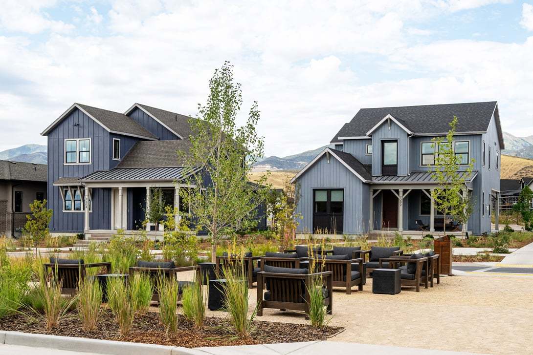 The Central Meadow is populated with built-in outdoorsy-styled hangout spots.