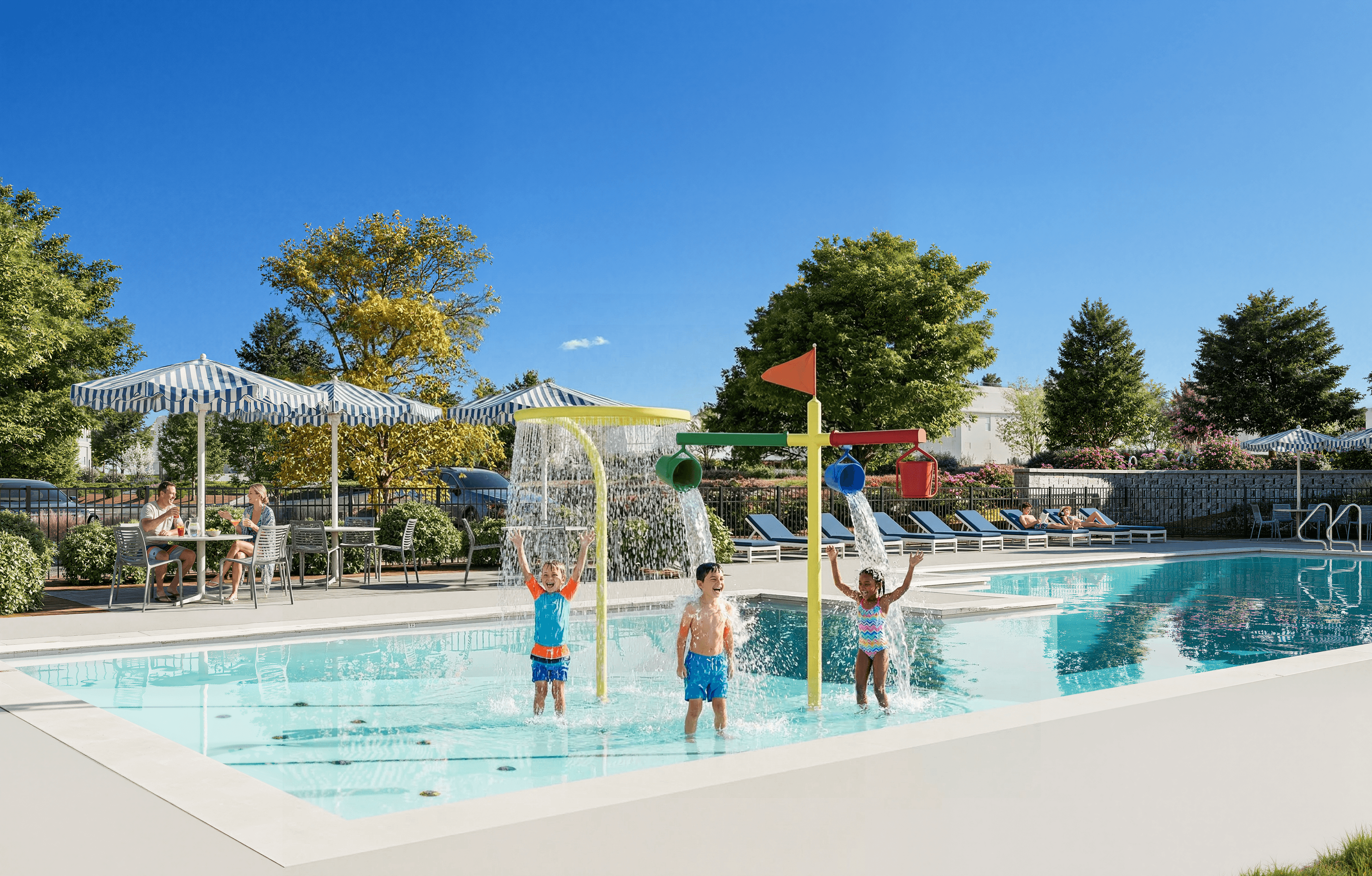 Kids playing water features