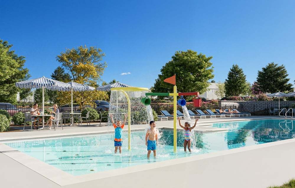 Kids playing water features