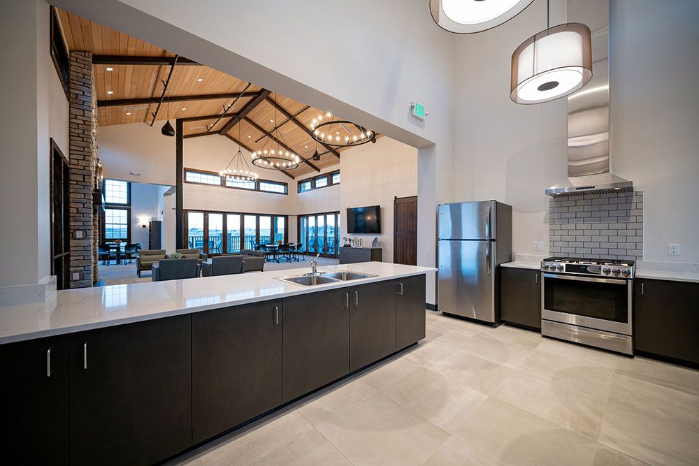 great room with a catering kitchen