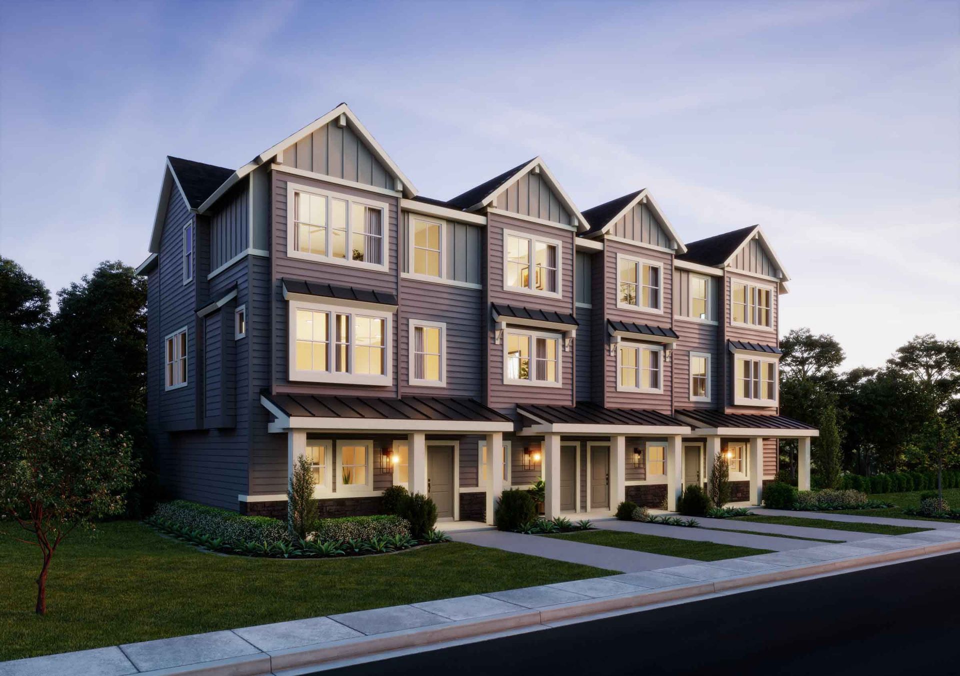Townes at Vineyard - Piedmont Floorplan - Farmhouse Elevation Rendering