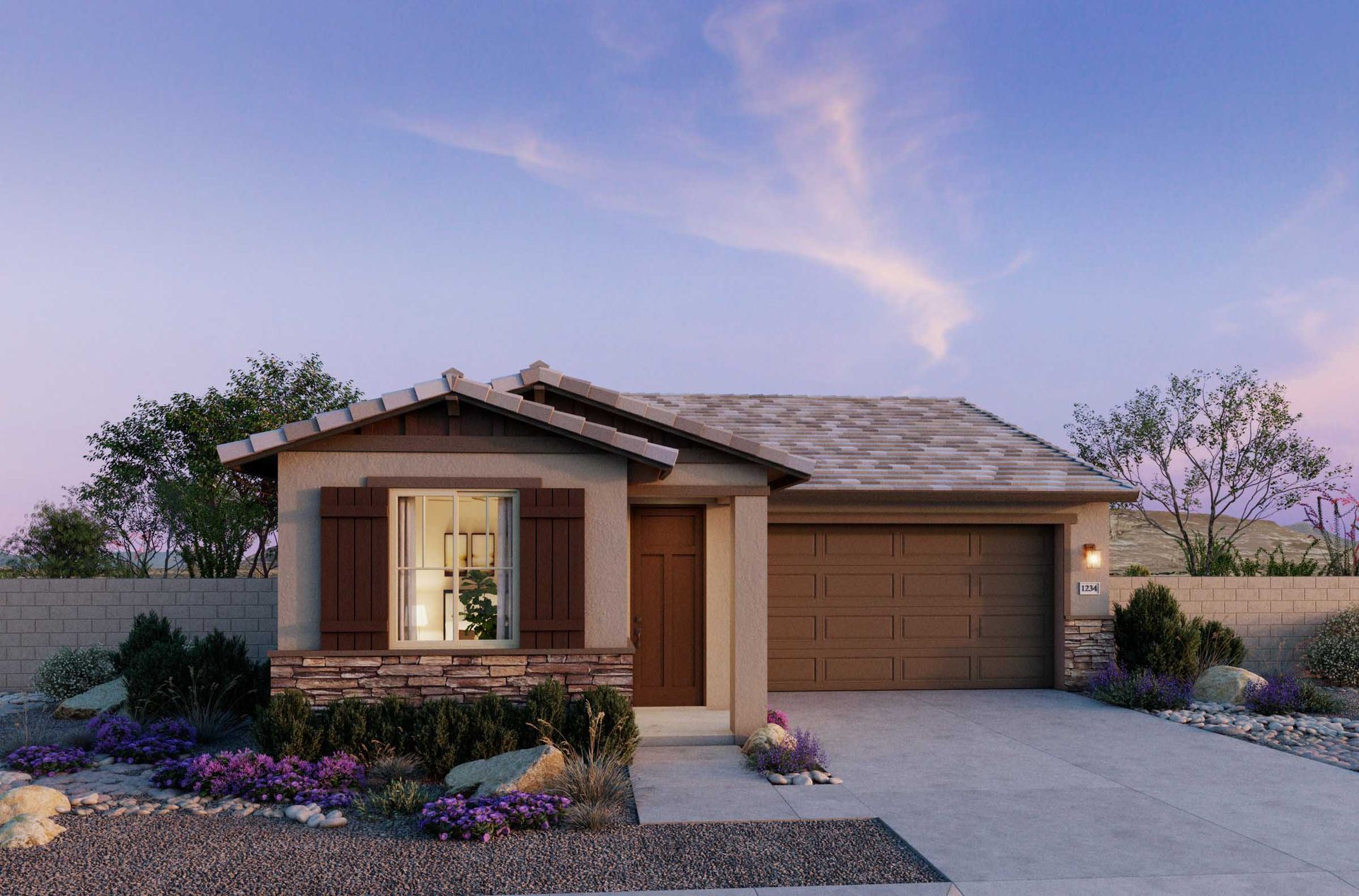 Craftsman Elevation Front Exterior Rendering at Plan 3502, The Villas Collection at Frontera
