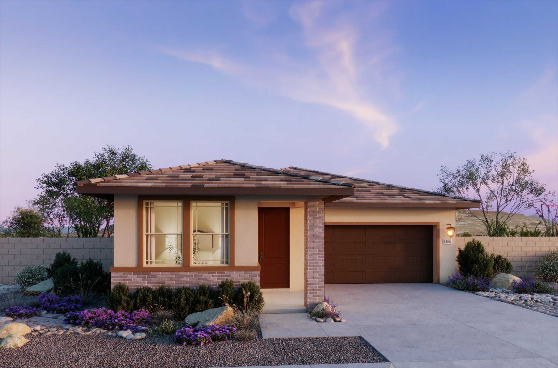 Prairie Elevation Front Exterior Rendering at Plan 3502, The Villas Collection at Frontera