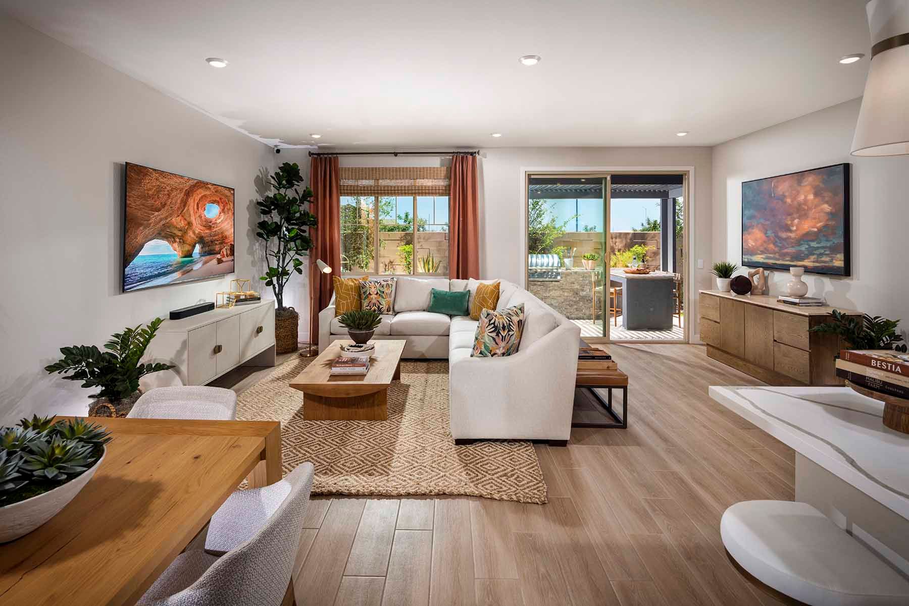 Great room and dining area at Plan 3 at Aster