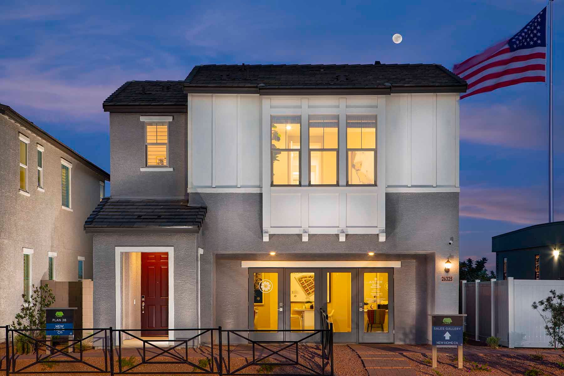 Nighttime Exterior of Front Exterior, Plan 3 at Aster