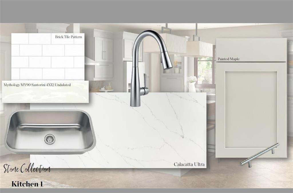 Design package includes light Gray cabinets, Calacatta ultra quartz countertops and white subway tile backsplash.