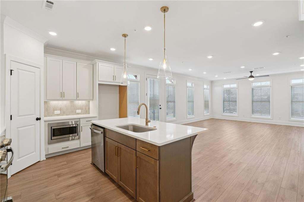 View from the kitchen to dining/living area.