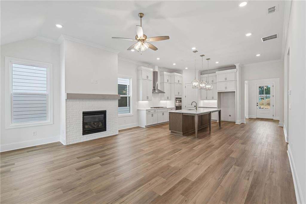 Kitchen and family room together with a dedicated dining room