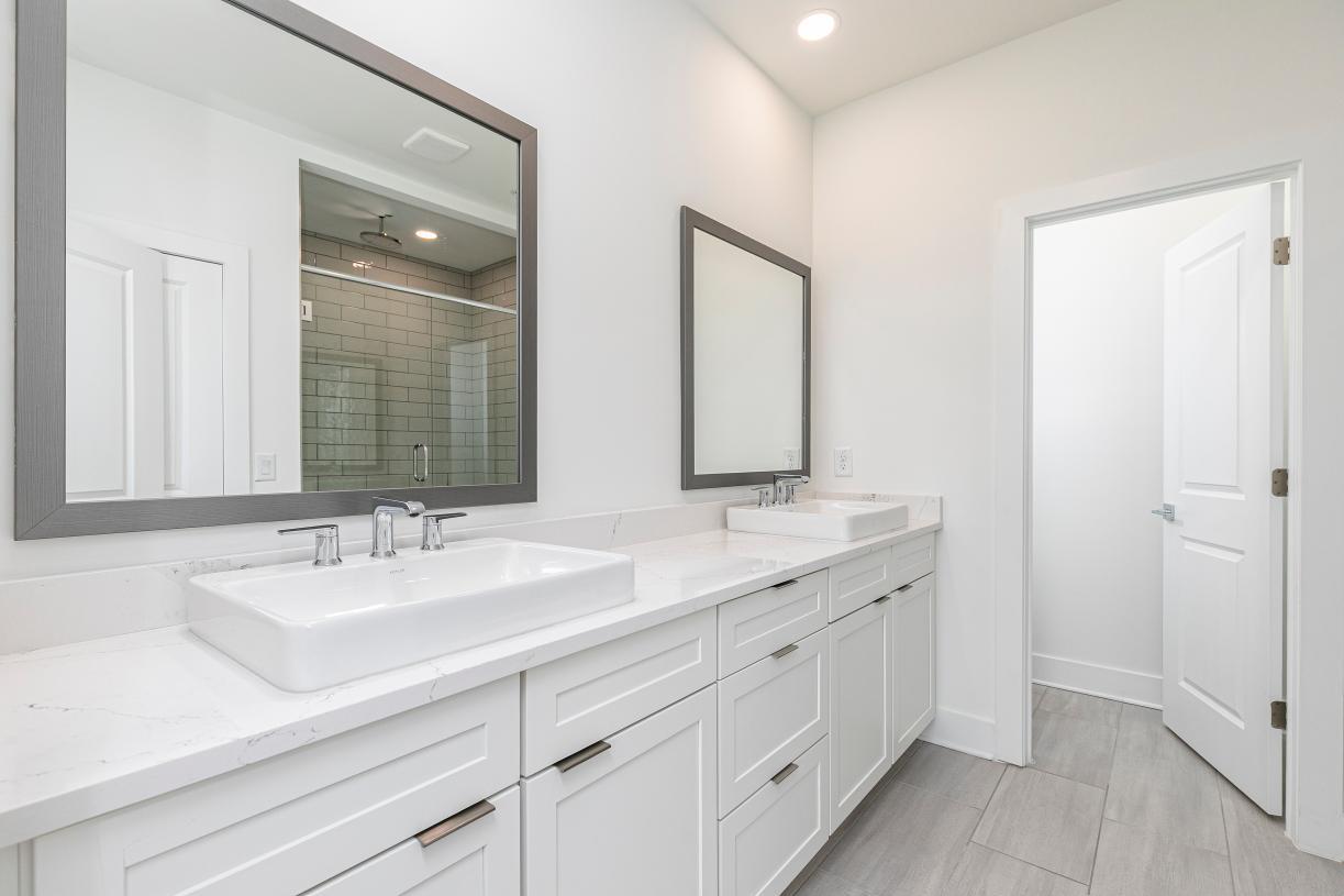 Serene primary bathroom