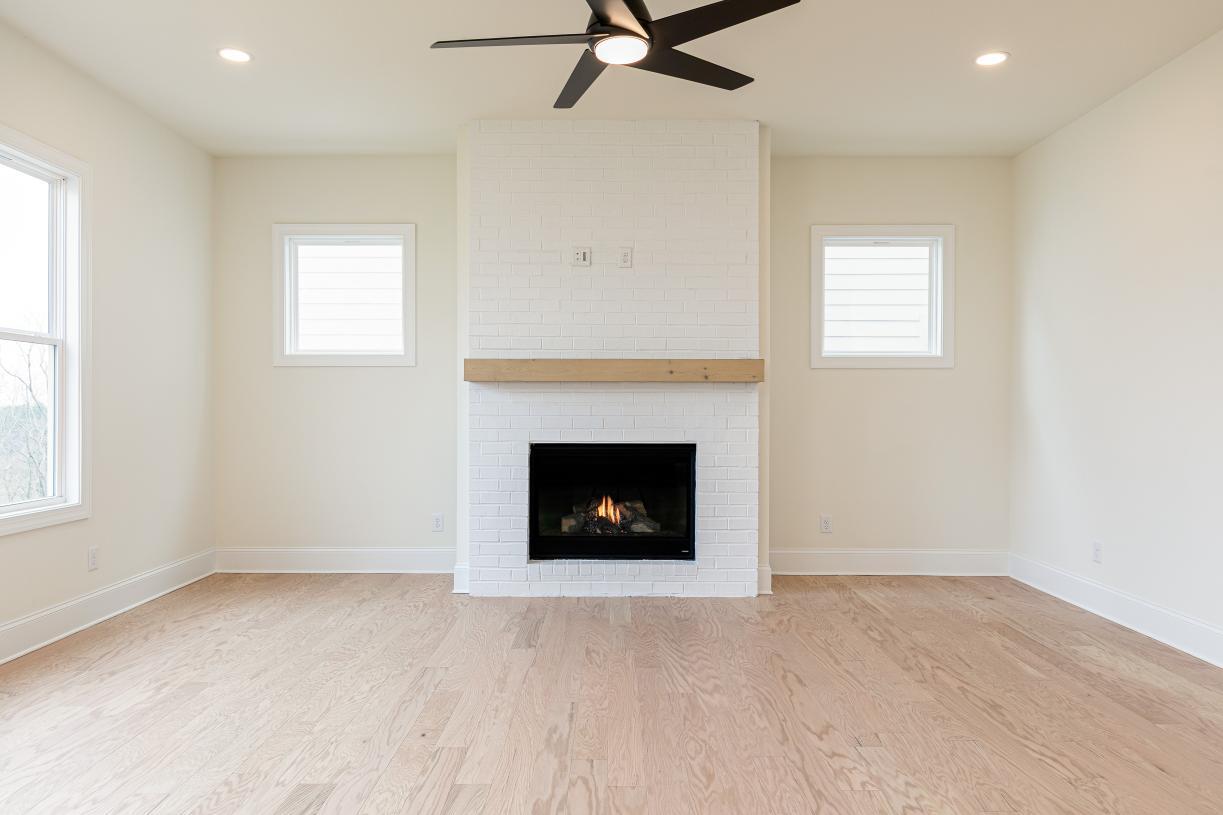 Fireplace anchors the great room