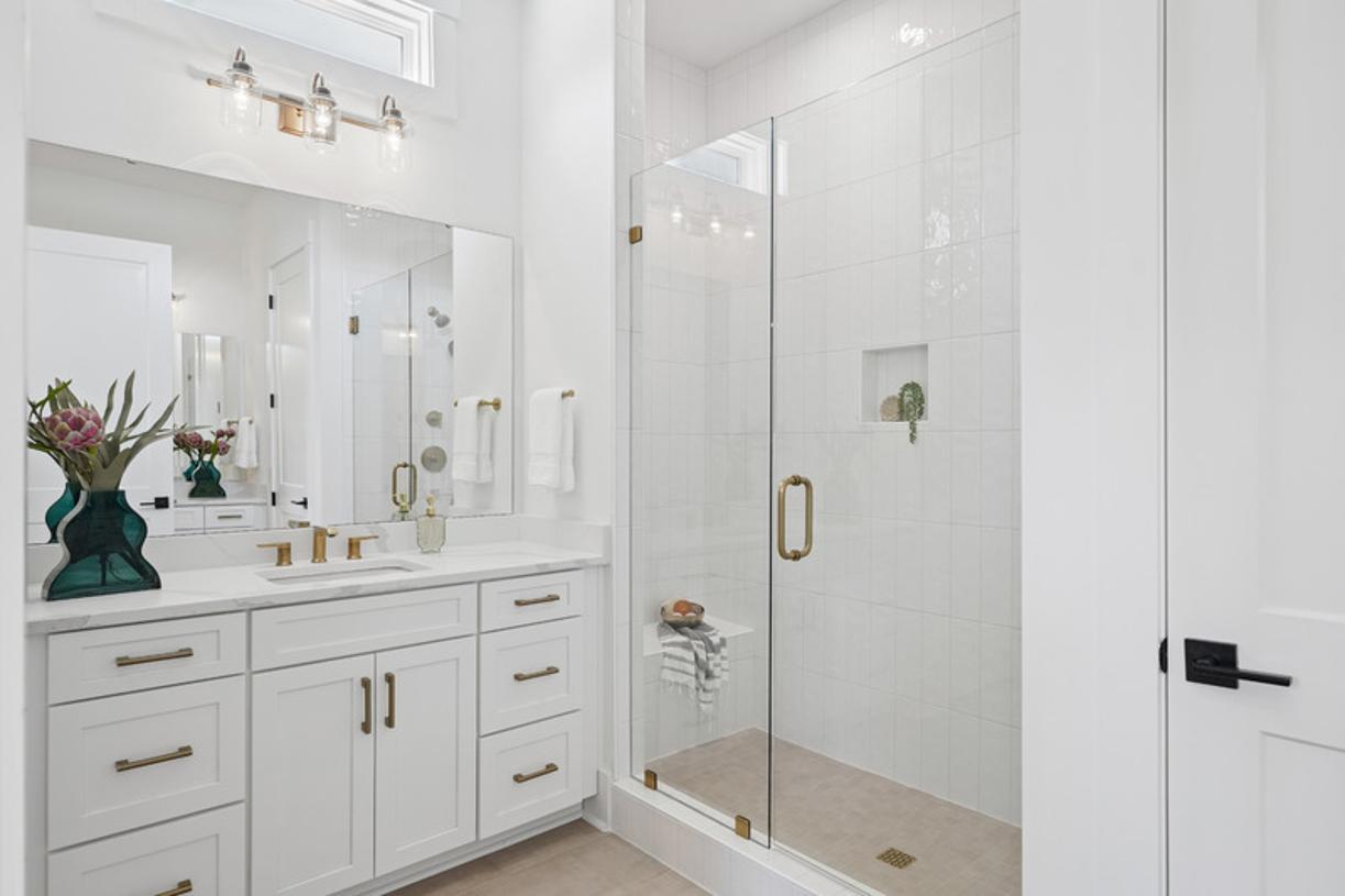 Spa-inspired primary bathroom with walk-in shower