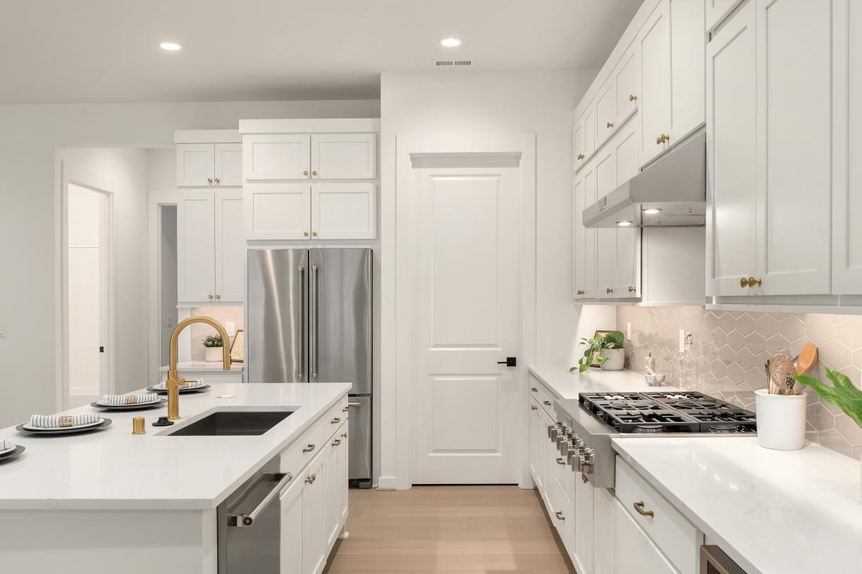 Double-stacked cabinets provide additional storage