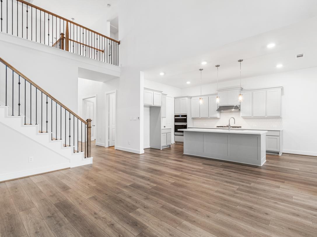 Great room with a view of the kitchen