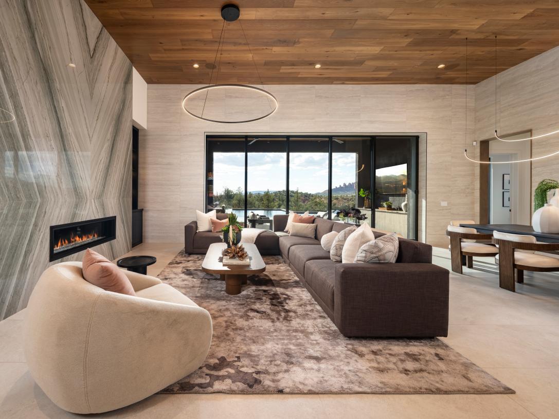 Great room flows into casual dining area