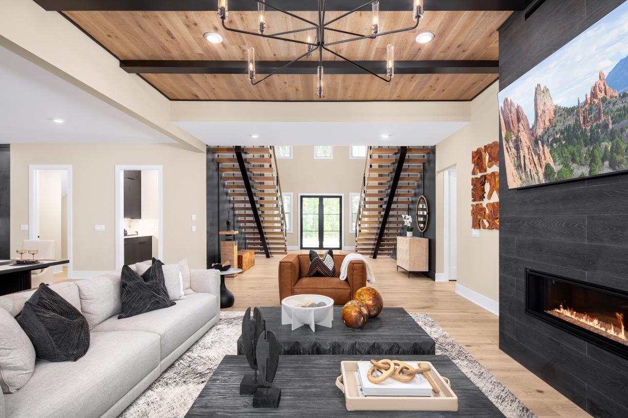 Two-story foyer flowing into an open-concept great room