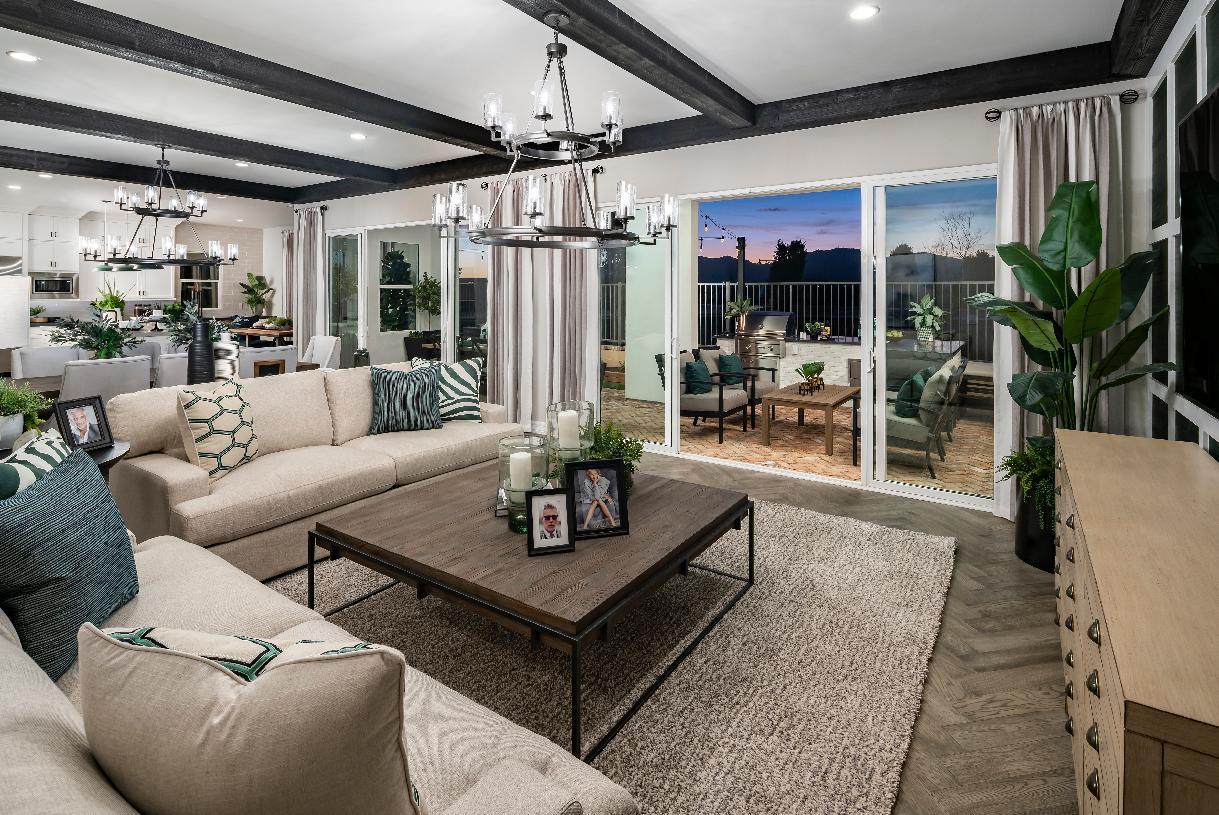 Open-concept great room with multiple 12' stacking doors