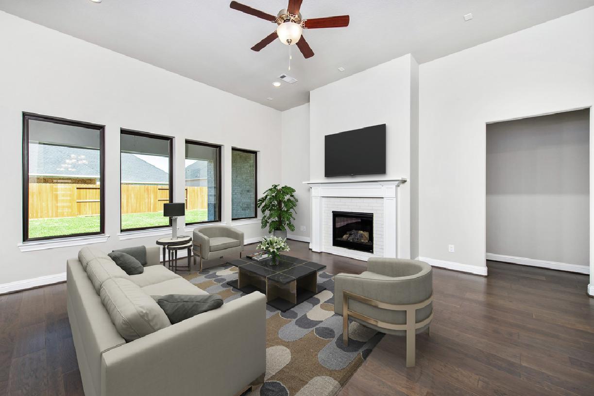 Stylish great room with fireplace