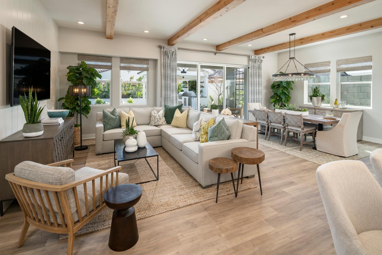 Open kitchen, great room, and casual dining space perfect for entertaining