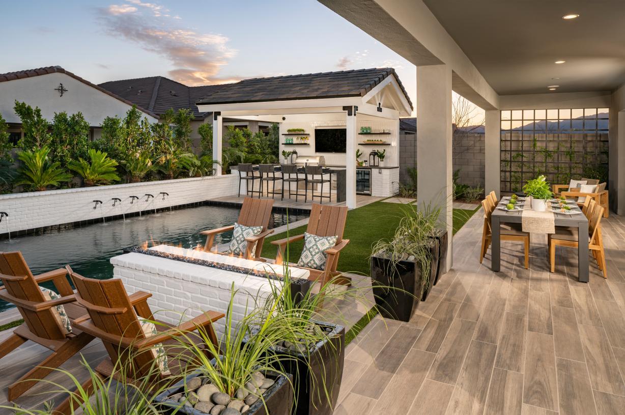 Large covered patio for provides ideal outdoor living space