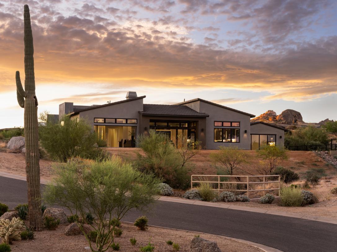 Backyard with desert landscape views