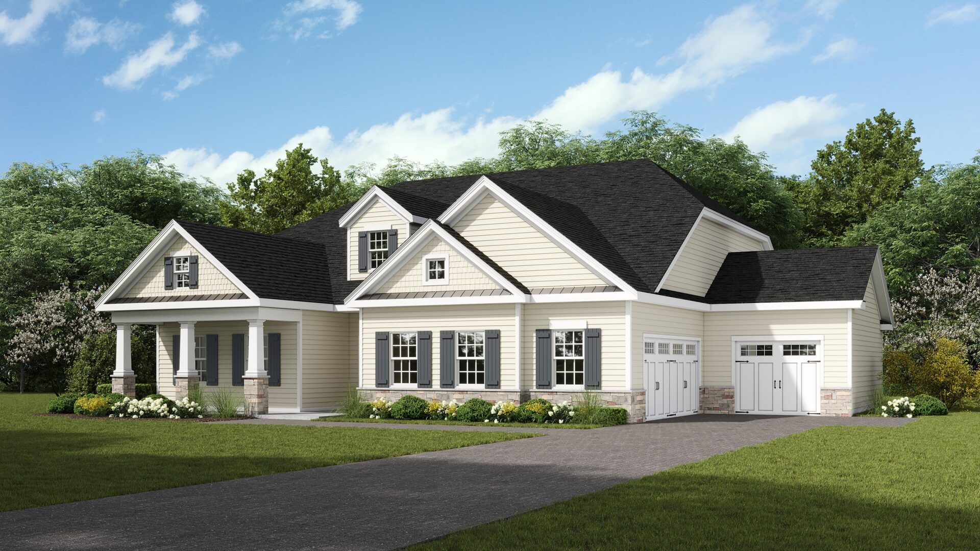 The Pinnacle Estates Franklin Model 2-story Alternative Craftsman elevation with 3-car L garage