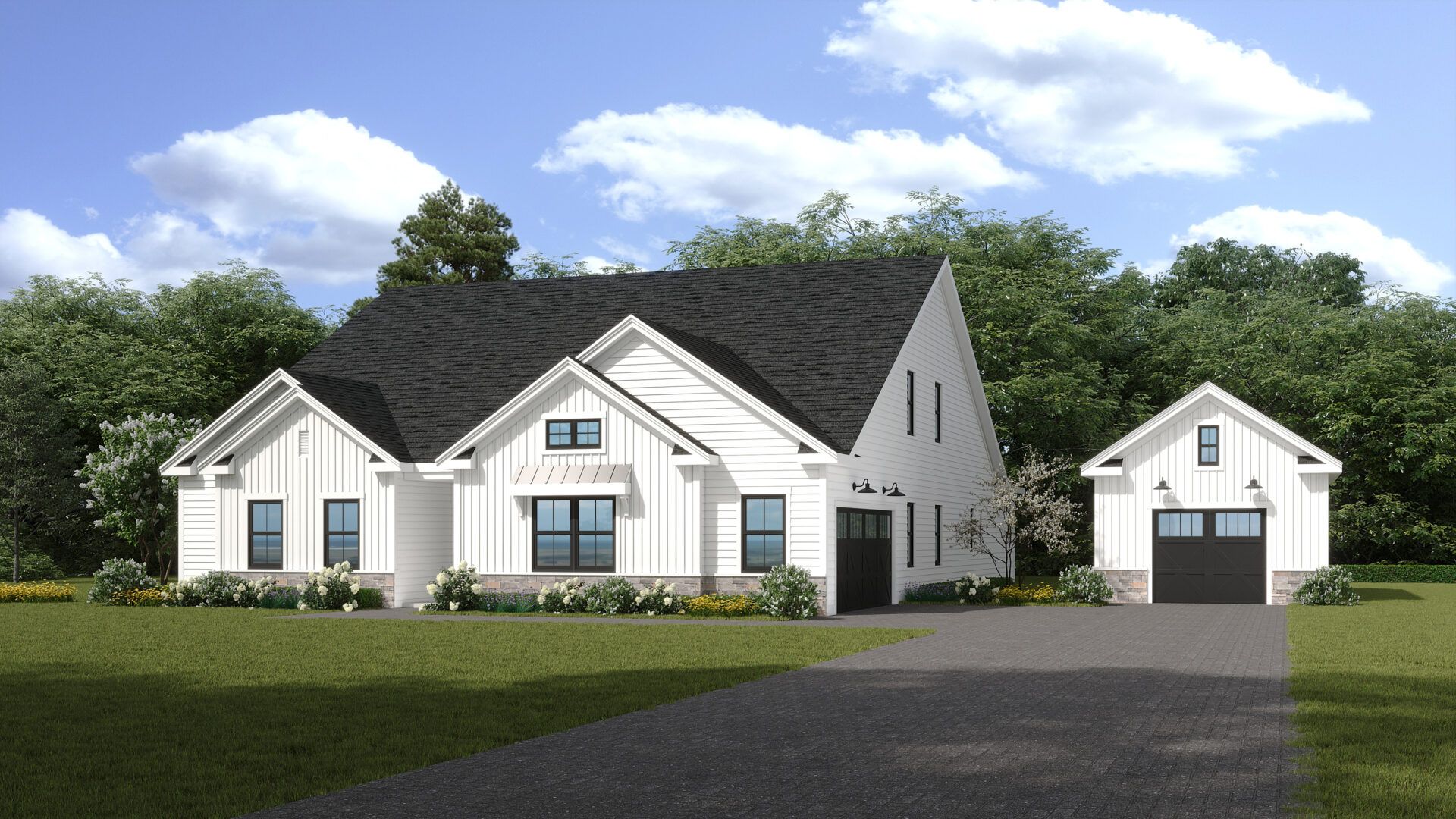 The Pinnacle Estates Hancock Model 2-story Modern Farmhouse Elevation with Detached Garage