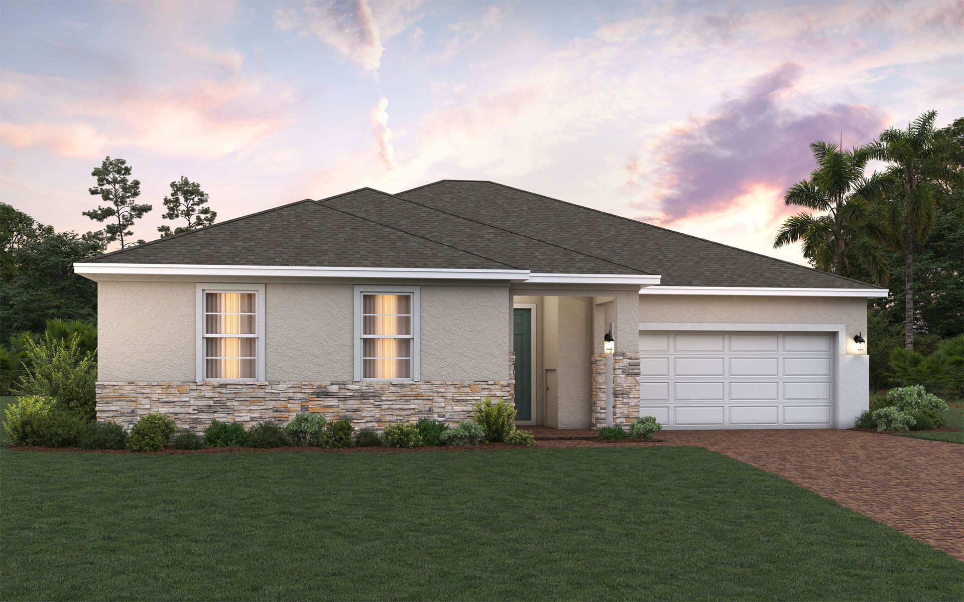 Bradlee elevation 1 shown with optional stone