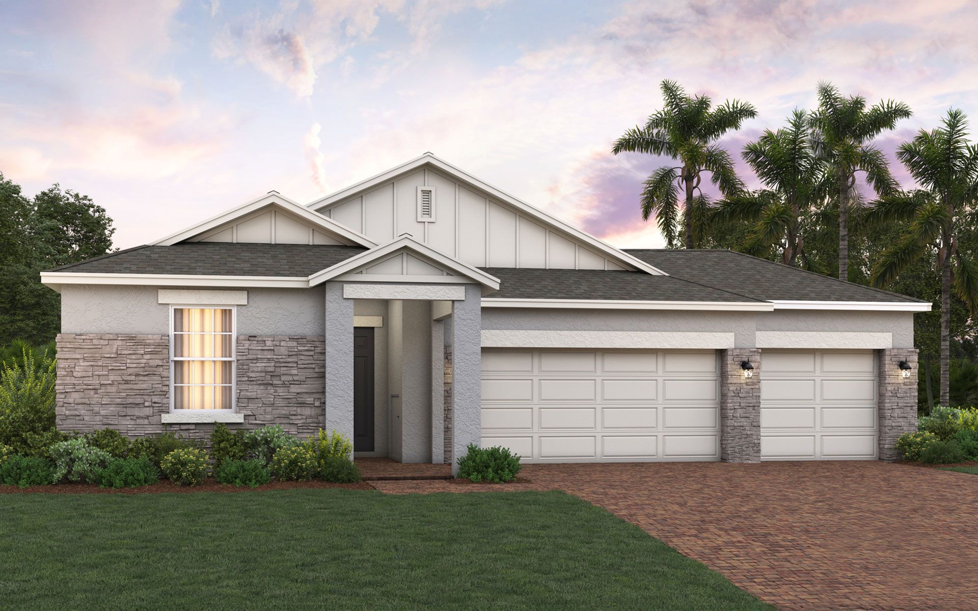 Hayden 3-Car Elevation 4 with Stone