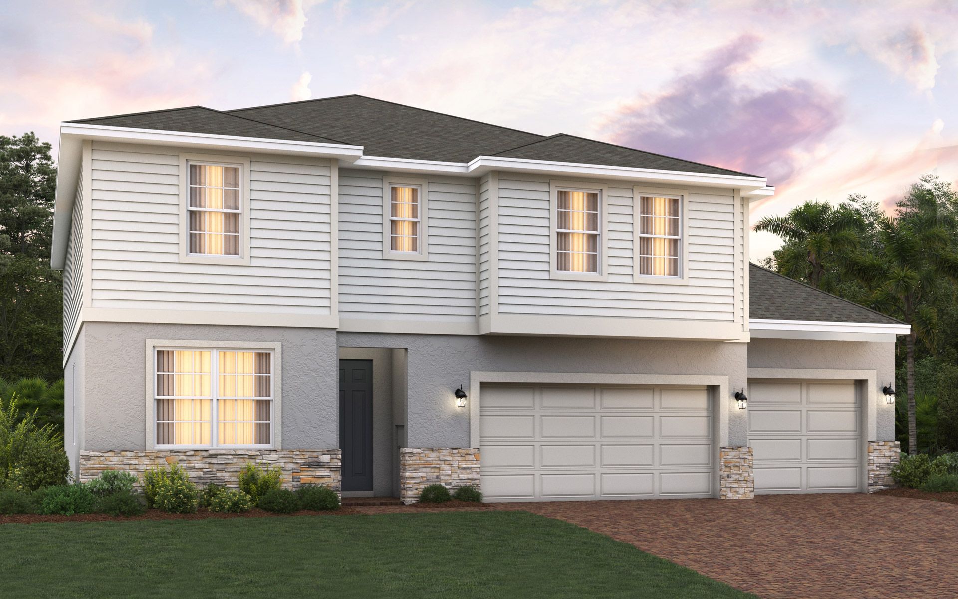 Sims 3-car elevation 1 with optional stone
