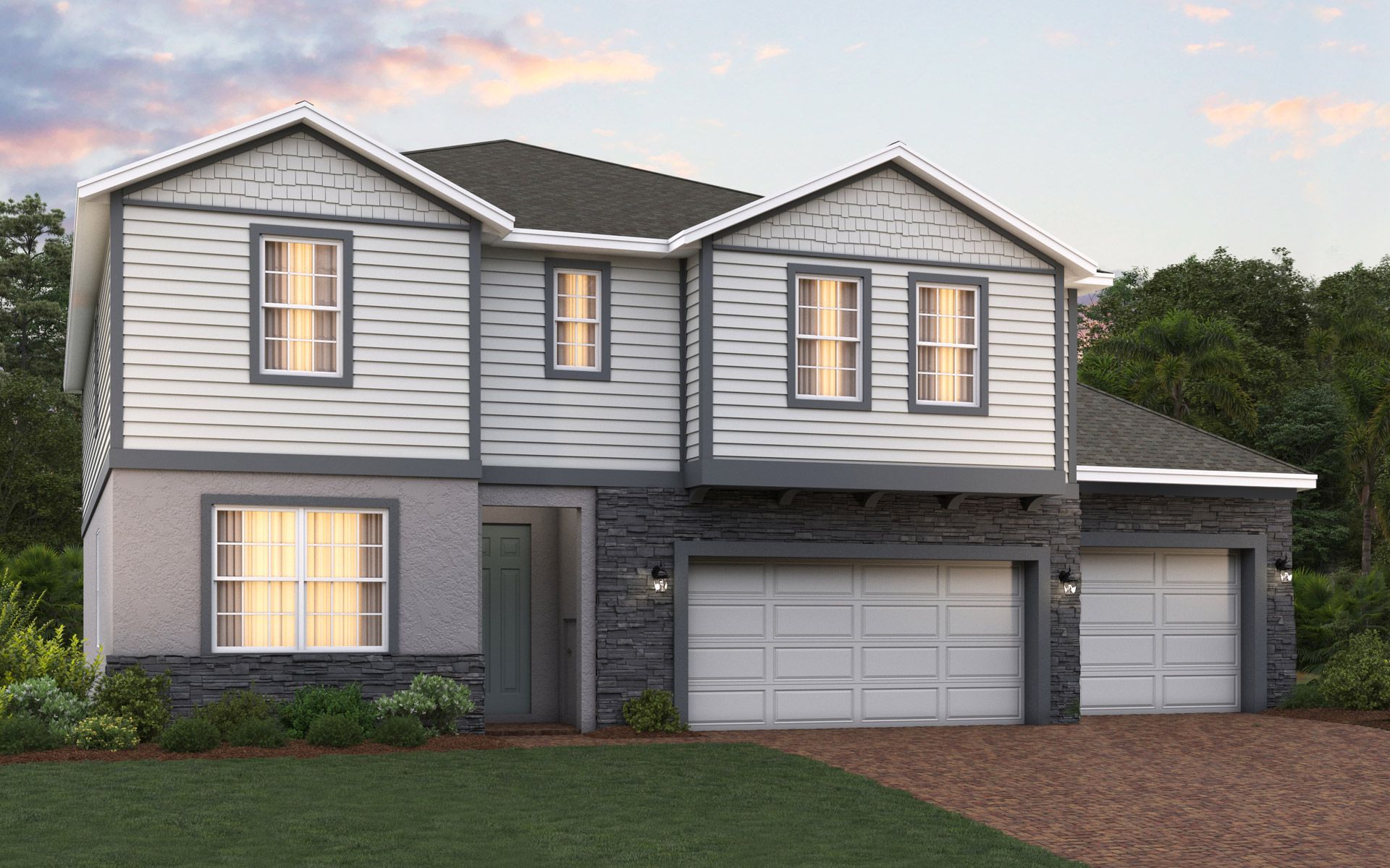 Sims 3-car elevation 2 with optional stone