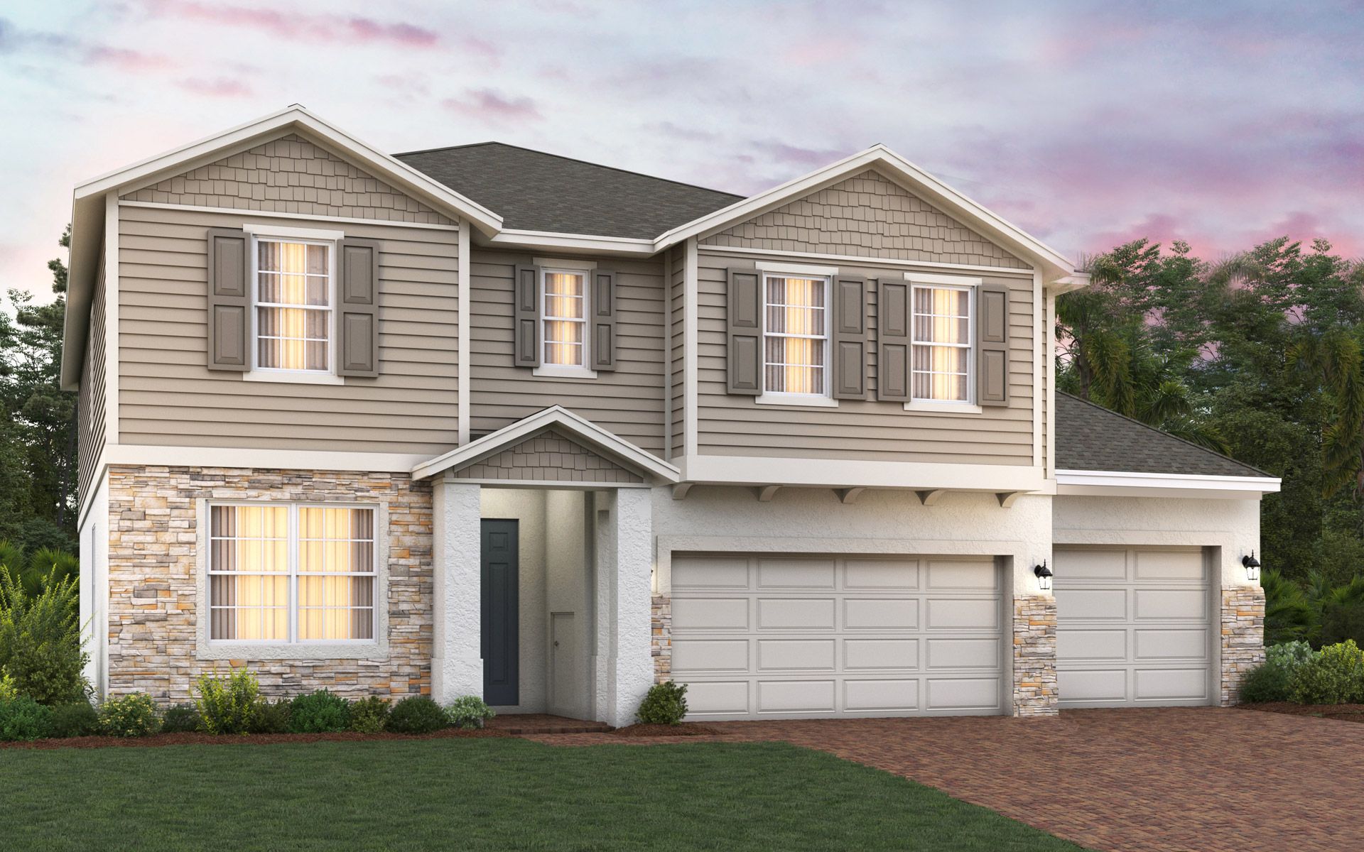 Sims 3-car elevation 3 with optional stone